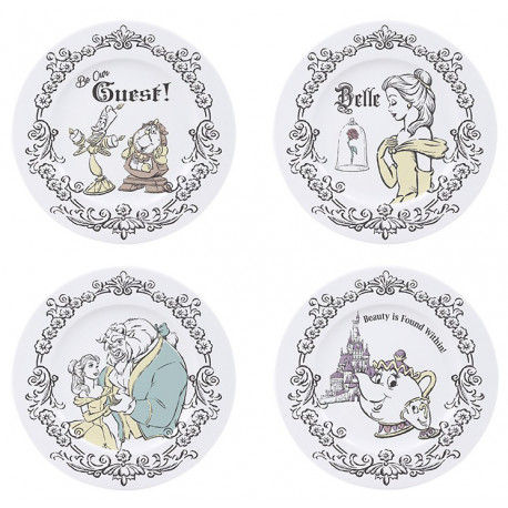 DISNEY Set of 4 Plates Beauty & The Beast