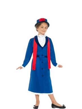 Disfraz de Niñera Victoriana Azul para niña