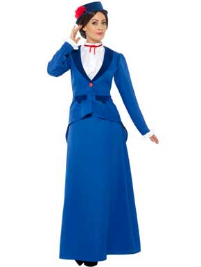 Disfraz de Niñera Victoriana Azul para mujer