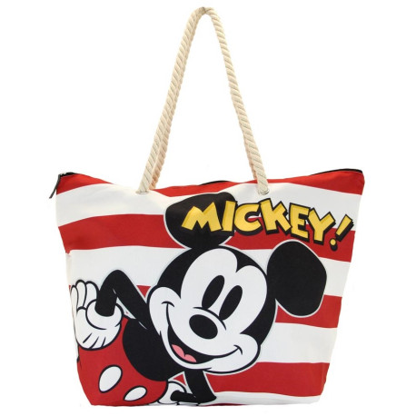 Mickey Mouse Beach Stripes Bolsa de Playa Soleil, Rojo