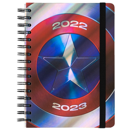 AGENDA ESCOLAR 2022/2023 SEMANA VISTA A5 12 MESES MARVEL CAPITAN AMERICA ESCUDO