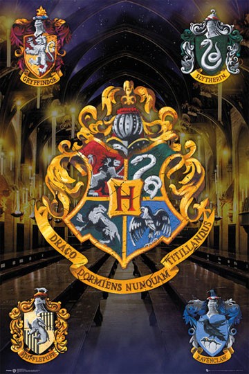 Poster Harry Potter escudos casas por € – 