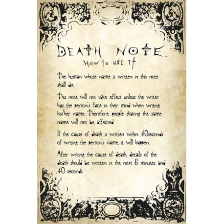 Poster Death Note, istruzioni