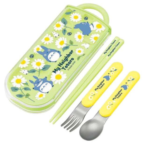 TOTORO MEDIANO MARGARITAS ESTUCHE PALILLOS CUCHARA TENEDOR MI VECINO TOTORO STUDIO GHIBLI