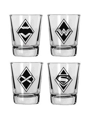 Set 4 mini glasses logos Batman v Superman