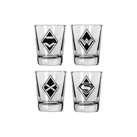 Set 4 mini glasses logos Batman v Superman