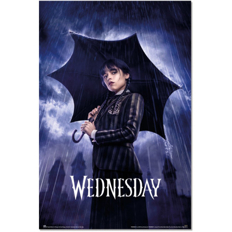 Poster mercredi Addams avec parapluie