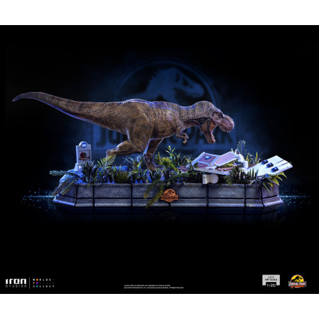 Parque Jurásico Estatua 1/20 Demi Art Scale T-Rex attacks Donald Gennaro 30 cm