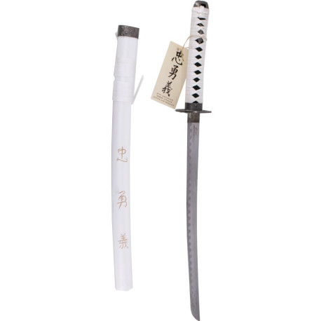 Katana Wakisashi Vaina Blanca con Grabado \"Corage, Deber y Lealtad\"