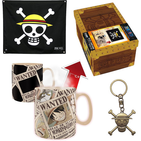 ONE PIECE - Pck premium Flag + 3D Keychain + Mug Heatchange