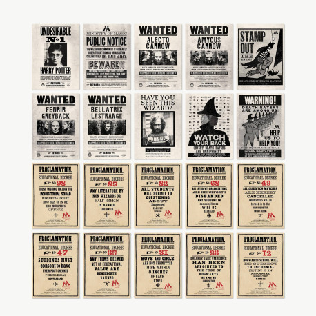 Set de postales proclamaciones y se busca Harry Potter Minalima