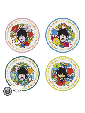THE BEATLES - Set of 4 Plates - Yellow Sub Flowers
