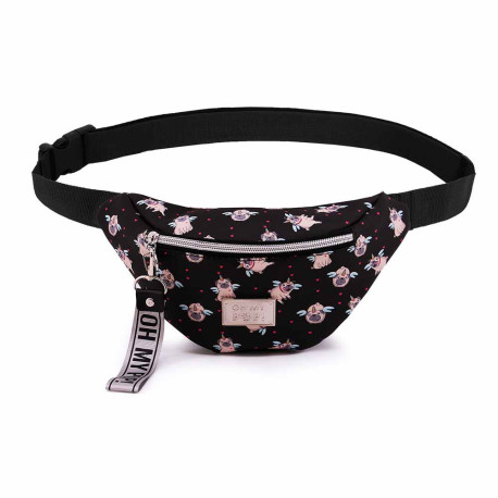 Pochete preta Oh My Pop! com cão Pug