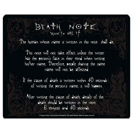 Mouse pad Death Note rules