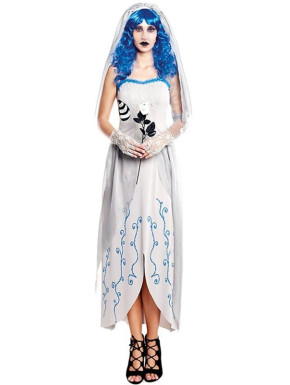 Disfraz de Novia Cadáver adornos azules para mujer