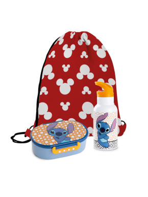 Set de fiambrera, botella y mochila con cordones Stitch