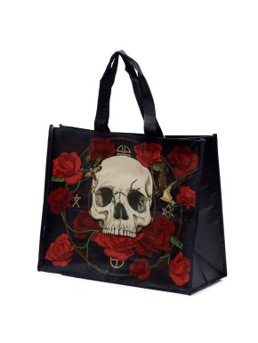 Sac à provisions tête de mort et roses