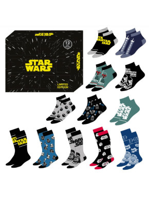 Caja regalo 12 pares calcetines Star Wars talla 40/46