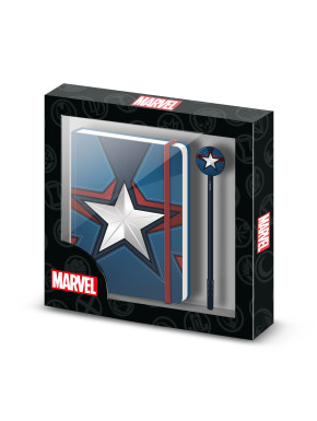 Caja Regalo con Diario y Bolígrafo Fashion Azul Marvel Capitán América Courage