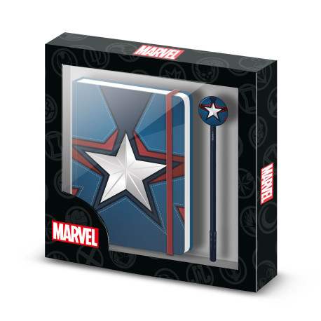 Caja Regalo con Diario y Bolígrafo Fashion Azul Marvel Capitán América Courage