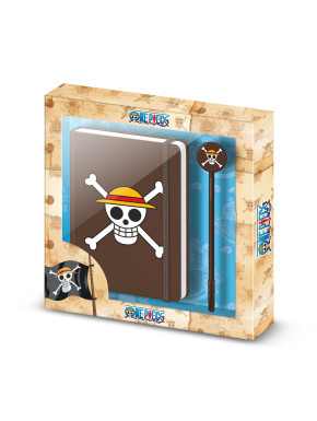 Caja Regalo con Diario y Bolígrafo Fashion Marrón One Piece Skull