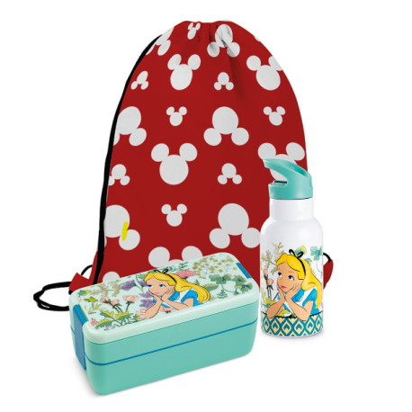 Set Fiambrera, botella y mochila Alicia in Wonderland