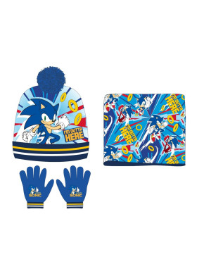 Set d'hiver pour enfants Sonic - Bonnet, polaire et gants - Licence officielle SEGA