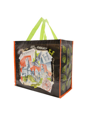 Bolsa compra Collage Hogwarts (naranja verde) 40 x 36 x 20cm