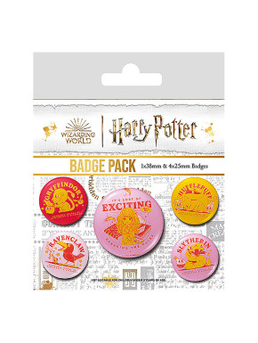 Set de chapas (5 unidades) Harry Potter (Witty Witchcraft) Medidas: 1 X 3,8 CM/ 4 x 2,5cm