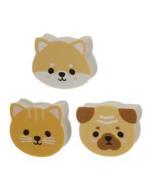 Set de 3 Gomas de Borrar Gato, Perro Pug Carlino, Perro Shibu Inu