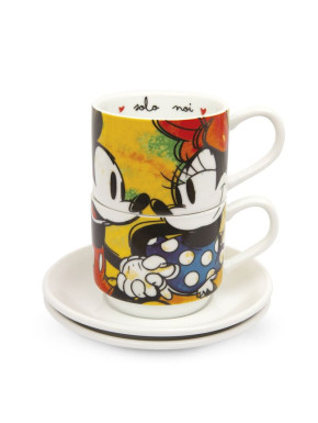 Set 2 tazas y platos Expresso, apilables Mickey & Minnie, Love Green