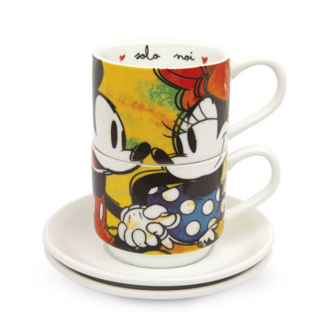 Set 2 tazas y platos Expresso, apilables Mickey & Minnie, Love Green