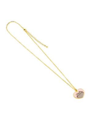 Collar dorado con abalorio de corazón rosa de Pusheen 40 cm