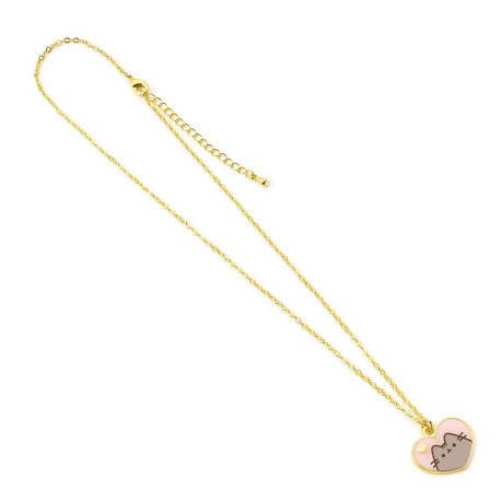 Collar dorado con abalorio de corazón rosa de Pusheen 40 cm