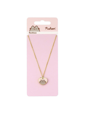 Collar dorado con abalorio de corazón rosa de Pusheen 40 cm