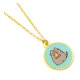 Collar dorado con abalorio redondo azul de Pusheen con pizza 40 cm