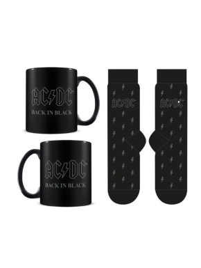 Set regalo con taza y calcetines AC/DC Back in Black 315 ml y TU 36-41