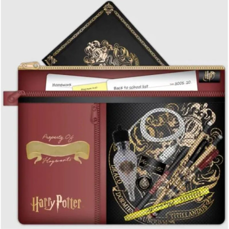 Cartera de Estudio Multi Bolsillo Escudo de Hogwarts Nylon