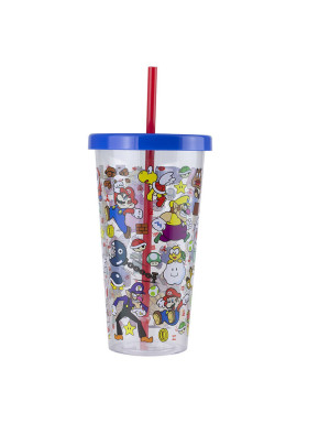 Vaso de plástico con pajita Super Mario 700ml