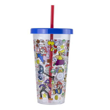 Vaso de plástico con pajita Super Mario 700ml