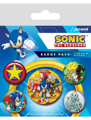 Set de chapas (5 unidades) Sonic The Hedgehog (Speed Team) Medidas: 1 X 3,8 CM/ 4 x 2,5cm