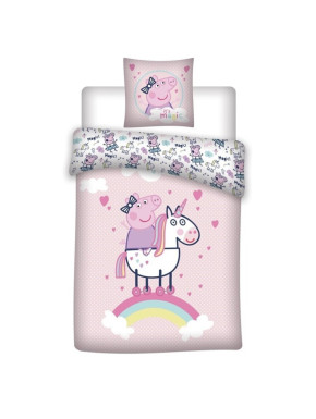 Funda nórdica algodón Peppa Pig unicornio 140x200cm