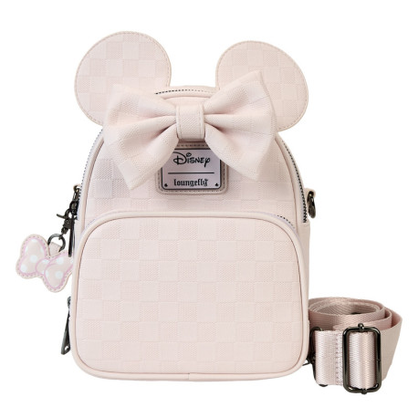 Mochila Mini Convertible y Bolso Bandolera con Diseño de Textura a Cuadros de Minnie Mouse