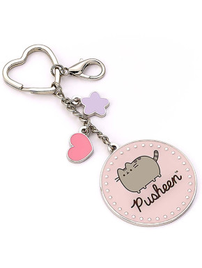 Llavero Redondo Rosa De Pusheen Con Nombre Y Abalorios