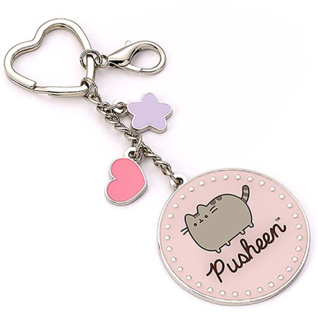 Llavero Redondo Rosa De Pusheen Con Nombre Y Abalorios