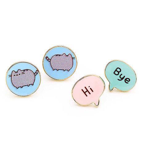 Set De Pendientes Hi , Bye Y Pusheen Dorados