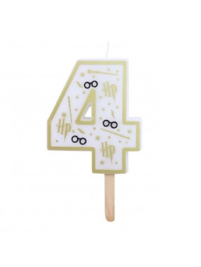 Vela de Cumpleaños número 4 Harry Potter Blanco y Dorado - 7 cm