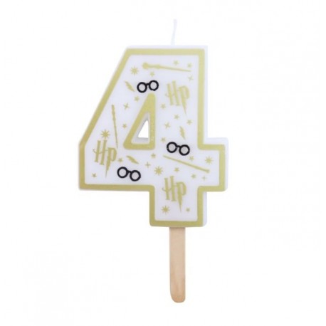 Vela de Cumpleaños número 4 Harry Potter Blanco y Dorado - 7 cm
