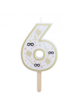 Vela de cumpleaños número 6 (Harry Potter blanco y dorado) 7 cm