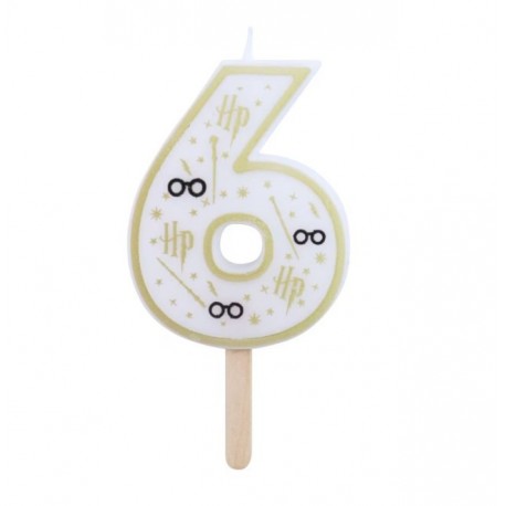 Vela de cumpleaños número 6 (Harry Potter blanco y dorado) 7 cm